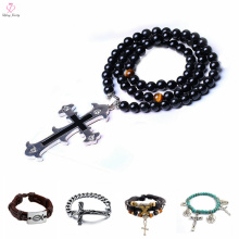 Wholesale Jewelry Christian Obsidian Stone Charm Bangle, Christian Symbols Charm Bracelet